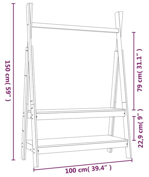 VidaXL Κρεμάστρα Ρούχων 100 x 45,5 x 150 εκ. από Μασίφ Ξύλο Πεύκου