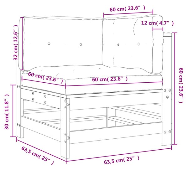 VidaXL Καναπές Γωνιακός με Μαξιλάρια Μαύρος από Μασίφ Ξύλο Πεύκου