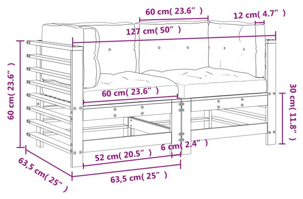 VidaXL Καναπέδες Γωνιακοί με Μαξιλάρια 2 τεμ. Μαύροι Μασίφ Ξύλο Πεύκου