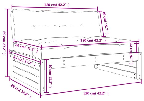 VidaXL Καναπές Μεσαίος 120 x 80 εκ. από Εμποτισμένο Ξύλο Πεύκου