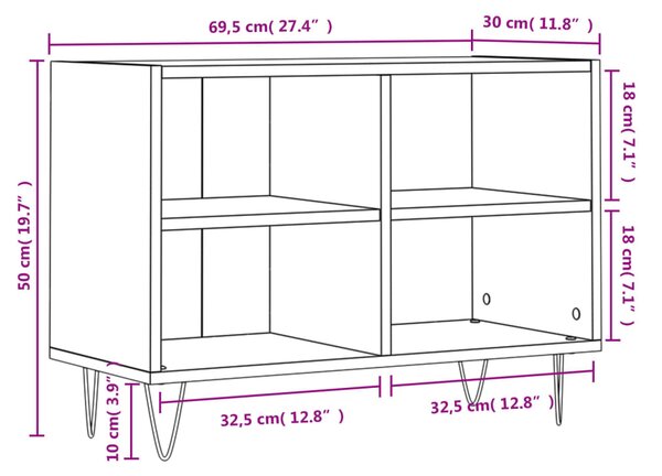 VidaXL Έπιπλο Τηλεόρασης Γυαλ. Λευκό 69,5x30x50 εκ. Επεξεργασμένο Ξύλο