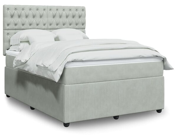 VidaXL Κρεβάτι Boxspring με Στρώμα Ανοιχτό Γκρι 140x200 εκ. Βελούδινο