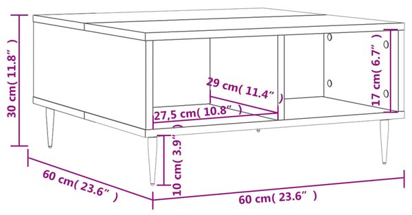 VidaXL Τραπεζάκι Σαλονιού Γκρι Σκυρ. 60x60x30 εκ. Επεξεργασμένο Ξύλο