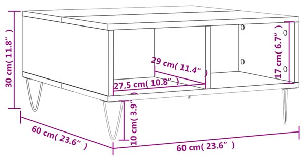 VidaXL Τραπεζάκι Σαλονιού Καφέ Δρυς 60 x 60 x 30 εκ. Επεξεργασμ. Ξύλο