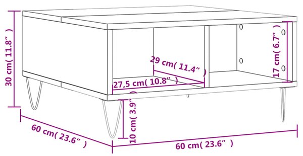 VidaXL Τραπεζάκι Σαλονιού Γκρι Σκυρ. 60x60x30 εκ. Επεξεργασμένο Ξύλο