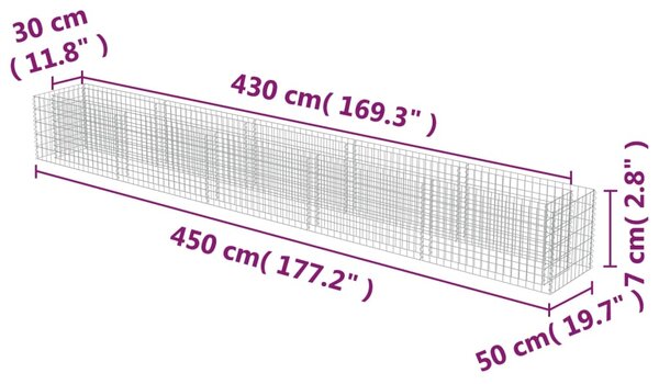 VidaXL Συρματοκιβώτιο-Γλάστρα Υπερυψωμένη 450x50x50 εκ. Γαλβ. Χάλυβας