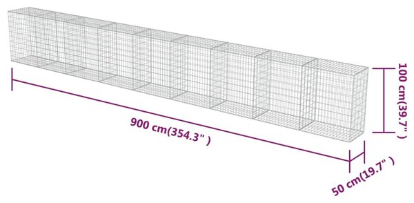 VidaXL Συρματοκιβώτιο Τοίχος 900x50x100 εκ. Γαλβαν.Χάλυβας + Καλύμματα