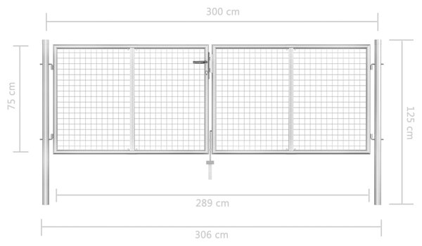 VidaXL Πόρτα Περίφραξης Ασημί 306 x 125 εκ. από Γαλβανισμένο Χάλυβα