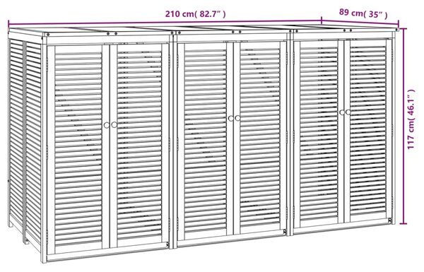 VidaXL Πλαίσιο Τριπλού Κάδου Απορριμάτων 210x89x117 εκ. Μασίφ Ακακία