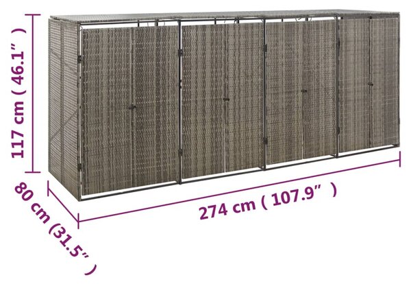 VidaXL Πλαίσιο για Κάδο Απορρ. με Ρόδες Γκρι 274x80x117 εκ Συνθ. Ρατάν