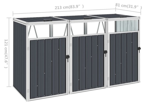 VidaXL Πλαίσιο Τριπλό για Κάδους Ανθρακί 213 x 81 x 121 εκ. Ατσάλινο
