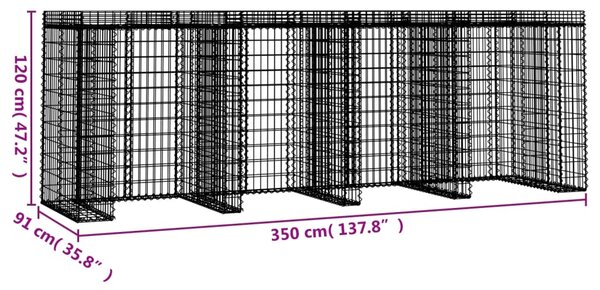 VidaXL Συρματοκιβώτιο Τοίχου Κάδου Απορ. 350x91x120 εκ Γαλβαν. Σίδηρος