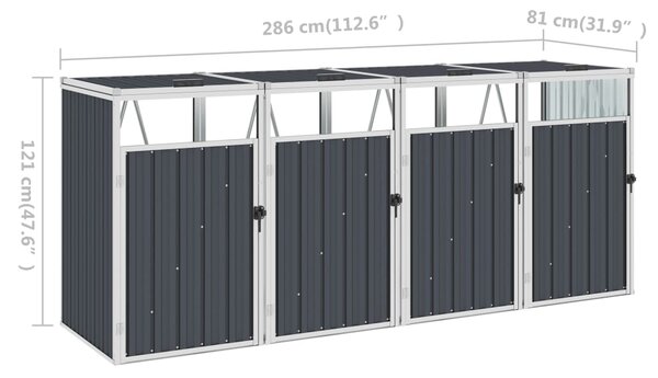 VidaXL Πλαίσιο Τετραπλό για Κάδους Ανθρακί 286 x 81 x 121 εκ. Ατσάλινο