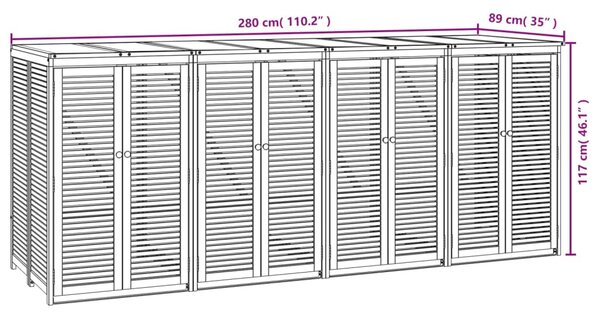 VidaXL Πλαίσιο Τετραπλού Κάδου Απορριμάτων 280x89x117 εκ. Μασίφ Ακακία