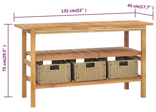 VidaXL Έπιπλο Μπάνιου 132x45x75 εκ. από Μασίφ Ξύλο Teak με 3 Καλάθια