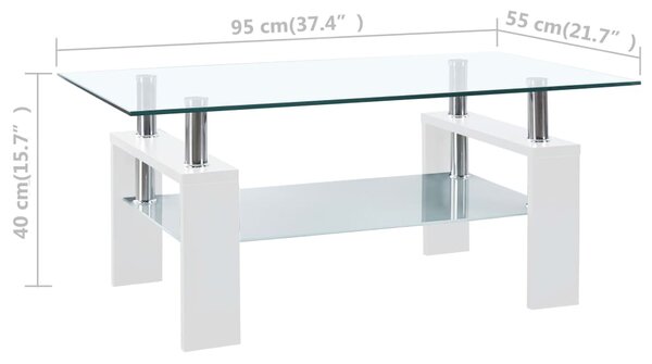 VidaXL Τραπεζάκι Σαλονιού Λευκό και Διαφανές 95x55x40 εκ. Ψημένο Γυαλί