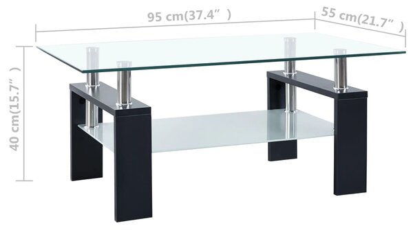 VidaXL Τραπεζάκι Σαλονιού Μαύρο και Διαφανές 95x55x40 εκ. Ψημένο Γυαλί