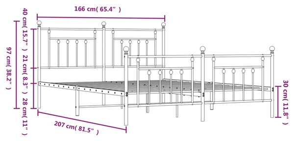 VidaXL Πλαίσιο Κρεβατιού Χωρ. Στρώμα&Ποδαρικό Μαύρο 160x200εκ. Μέταλλο