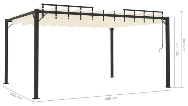 VidaXL Κιόσκι με Ανοιγόμενη Οροφή Κρεμ 3 x 4 μ. Ύφασμα και Αλουμίνιο