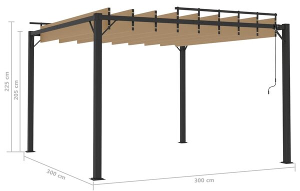 VidaXL Κιόσκι με Ανοιγόμενη Οροφή Taupe 3 x 3 μ. Ύφασμα και Αλουμίνιο