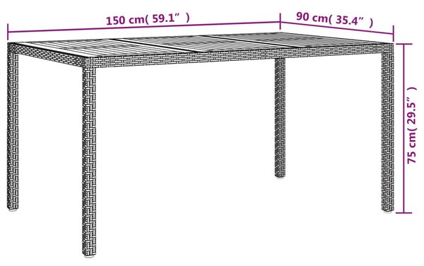 VidaXL Τραπέζι Κήπου Μαύρο 150x90x75 εκ. Συνθετικό Ρατάν/Ξύλο Ακακίας