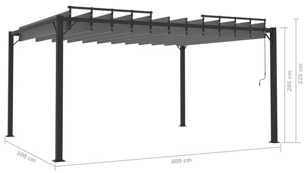 VidaXL Κιόσκι με Ανοιγόμενη Οροφή Ανθρακί 3x4 μ. Ύφασμα και Αλουμίνιο