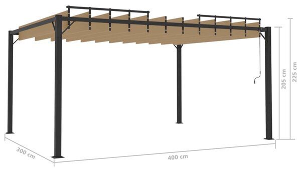 VidaXL Κιόσκι με Ανοιγόμενη Οροφή Taupe 3 x 4 μ. Ύφασμα και Αλουμίνιο