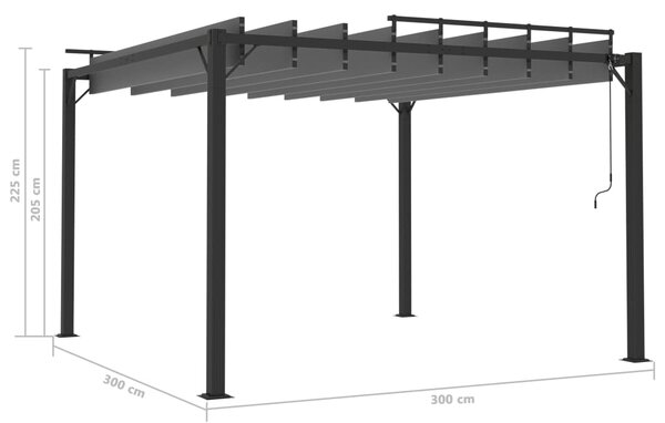 VidaXL Κιόσκι με Ανοιγόμενη Οροφή Ανθρακί 3x3 μ. Ύφασμα και Αλουμίνιο