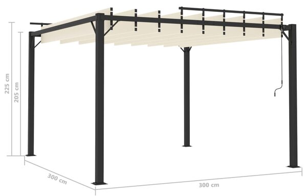 VidaXL Κιόσκι με Ανοιγόμενη Οροφή Κρεμ 3 x 3 μ. Ύφασμα και Αλουμίνιο