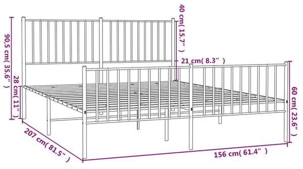 VidaXL Πλαίσιο Κρεβατιού με Κεφαλάρι&Ποδαρικό Μαύρο 150x200εκ. Μέταλλο