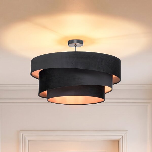 Lindby Φωτιστικό οροφής Jusari, μαύρο, ύφασμα, Ø 56 cm, E27, ρυθμιζόμενος, Μαύρο, Σαλόνι / τραπεζαρία, Ύφασμα / Κλωστοϋφαντουργία, σύγχρονο
