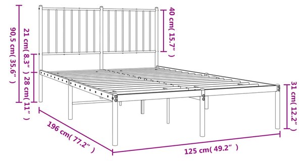 VidaXL Πλαίσιο Κρεβατιού με Κεφαλάρι Μαύρο 120 x 200 εκ. Μεταλλικό