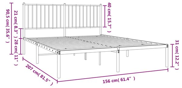VidaXL Πλαίσιο Κρεβατιού με Κεφαλάρι Μαύρο 150 x 200 εκ. Μεταλλικό