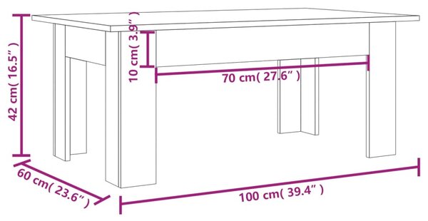 VidaXL Τραπεζάκι Σαλονιού Γκρι Sonoma 100x60x42 εκ. Επεξεργασμένο Ξύλο