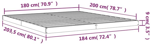 VidaXL Πλαίσιο Κρεβατιού Μαύρο 180x200εκ. Μασίφ Πεύκο Super King Size