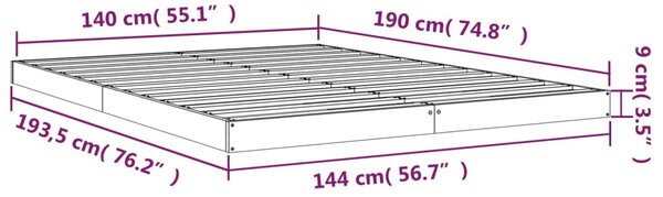 VidaXL Πλαίσιο Κρεβατιού Μαύρος 140 x 190 εκ. από Μασίφ Ξύλο Πεύκου