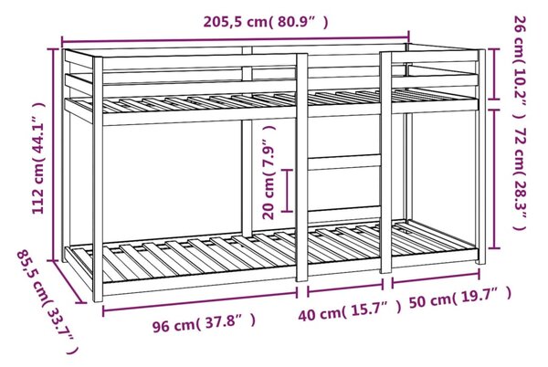 VidaXL Κουκέτα Μαύρη 80x200 εκ. από Μασίφ Ξύλο Πεύκου