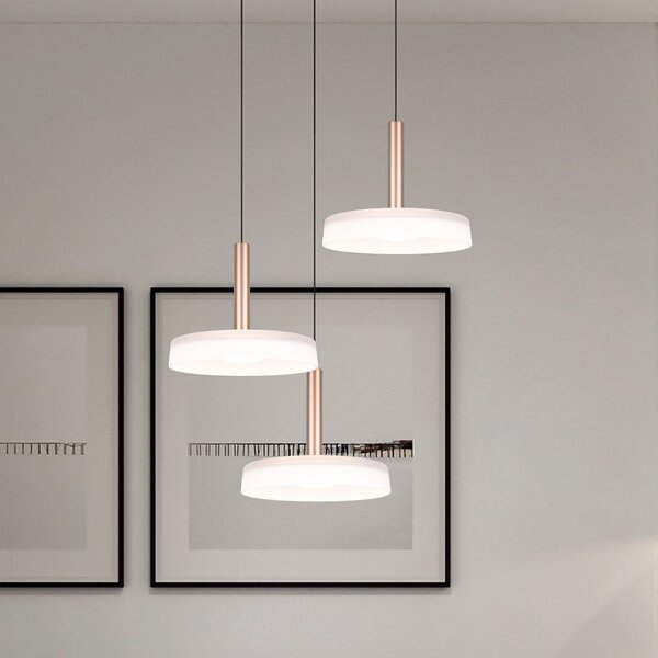 Trio Lighting LED κρεμαστό φωτιστικό Celeste, λευκό/καφέ, Ø 35 cm 3-light glass dim, ρυθμιζόμενος, Λευκό, Σαλόνι / τραπεζαρία, Γυαλί, σύγχρονο