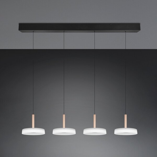 Trio Lighting LED κρεμαστό φωτιστικό Celeste λευκό / καφέ 115 cm 4-φωτο γυαλί dimmable, ρυθμιζόμενος, Λευκό, Σαλόνι / τραπεζαρία, Γυαλί, σύγχρονο