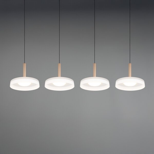 Trio Lighting LED κρεμαστό φωτιστικό Celeste λευκό / καφέ 115 cm 4-φωτο γυαλί dimmable, ρυθμιζόμενος, Λευκό, Σαλόνι / τραπεζαρία, Γυαλί, σύγχρονο