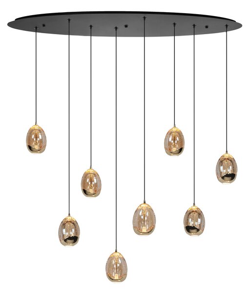 HighLight Κρεμαστό φωτιστικό Golden Egg, κεχριμπαρένιο/χρυσό, μήκος 100 cm, 8-light glass, ρυθμιζόμενος, Σαλόνι / τραπεζαρία, Μέταλλο, σύγχρονο
