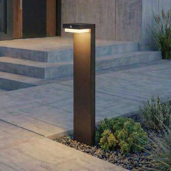 Lindby LED ηλιακό φωτιστικό βάσης Eleazar, μαύρο, αλουμίνιο, αισθητήρας, ρυθμιζόμενος, Μαύρο, Αλουμίνιο, σύγχρονο