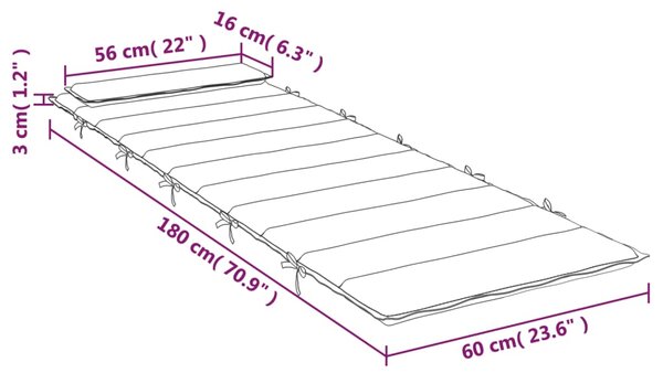 VidaXL Μαξιλάρι Ξαπλώστρας Σχ. Φύλλων 180x60x3 εκ. από Ύφασμα Oxford