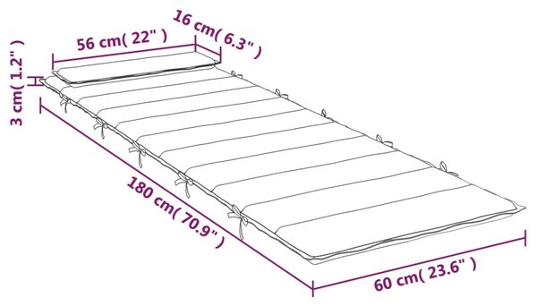 VidaXL Μαξιλάρι Ξαπλώστρας Πολύχρωμο 180x60x3 εκ. από Ύφασμα Oxford