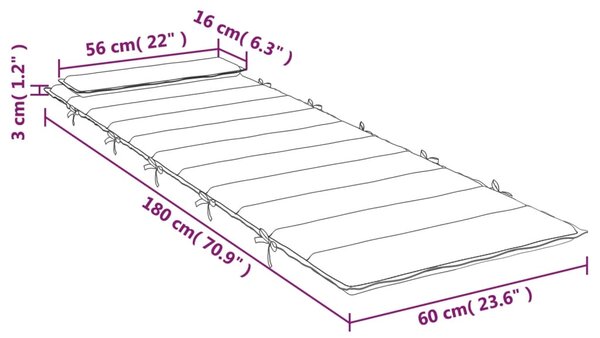 VidaXL Μαξιλάρι Ξαπλώστρας Μαύρο 180 x 60 x 3 εκ. από Ύφασμα Oxford