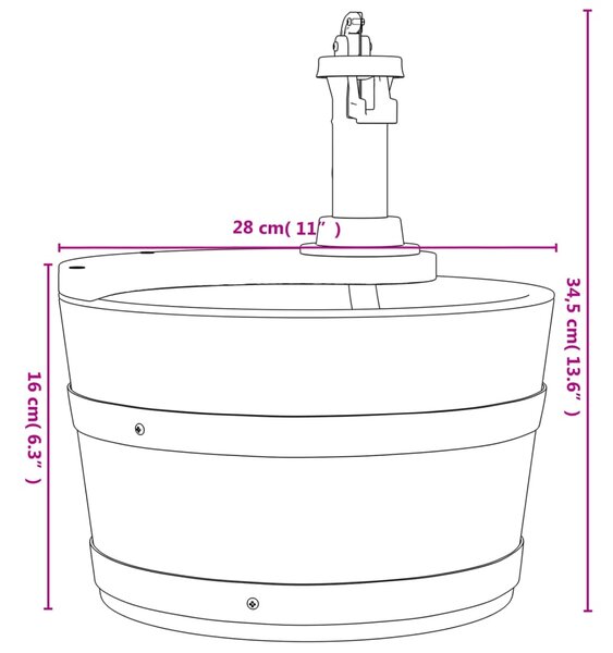 VidaXL Σιντριβάνι με Αντλία 28 x 28 x 34,5 εκ. από Μασίφ Ξύλο Ελάτης