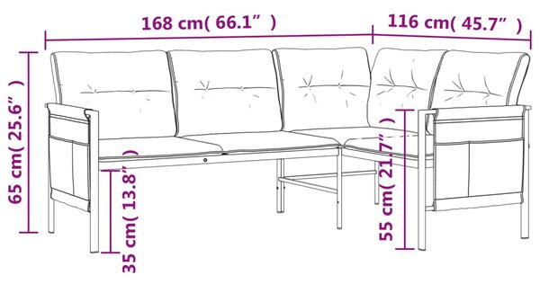 VidaXL Καναπές Κήπου Γωνιακός Ανθρακί από Ατσάλι και Textilene