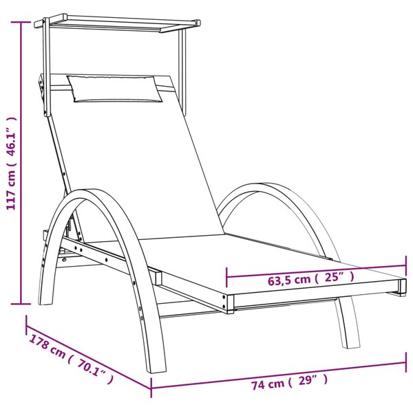 VidaXL Ξαπλώστρα με Σκίαστρο Γκρι από Textilene και Μασίφ Ξύλο Λεύκας