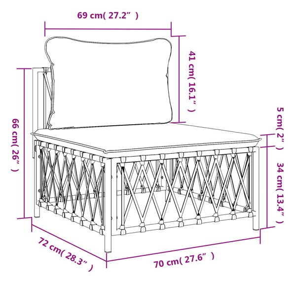 VidaXL Καναπές Κήπου Μεσαίος Ανθρακί από Πλεγμένο Ύφασμα με Μαξιλάρια