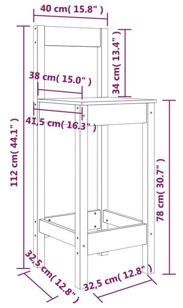 VidaXL Καρέκλες Μπαρ 2 τεμ. Γκρι 40 x 41,5 x 112 εκ. Μασίφ Ξύλο Πεύκου